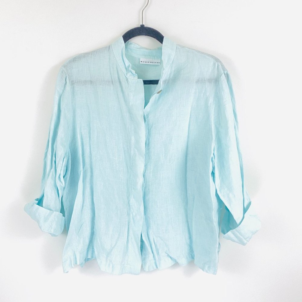 Bryn Walker Button Down Blue LS Shirt Linen XL